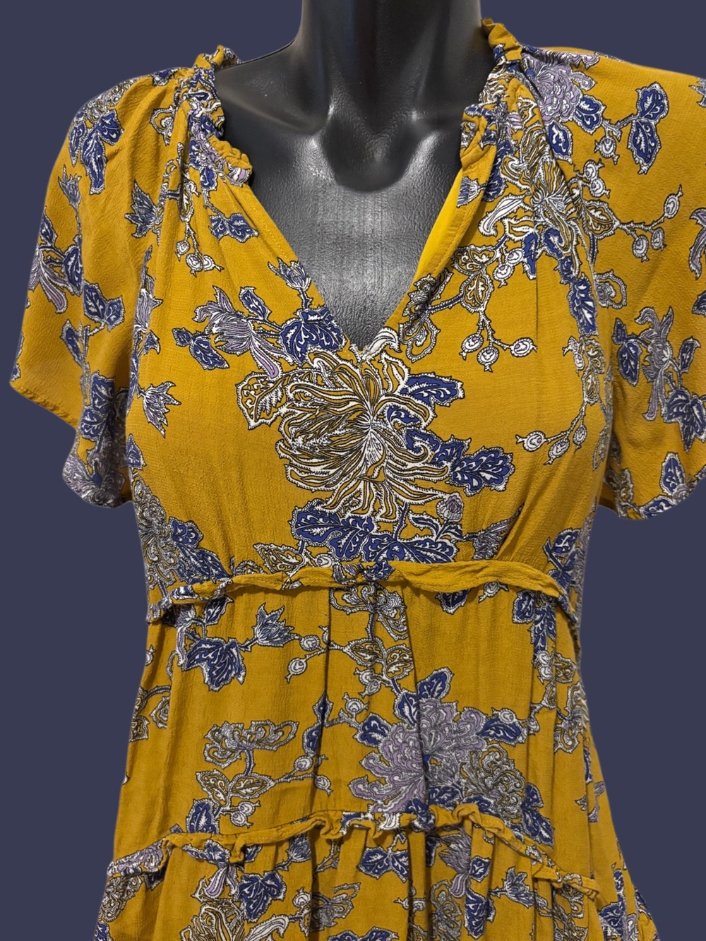 Long Anthropologie Yellow and Blue Patterned Blouse